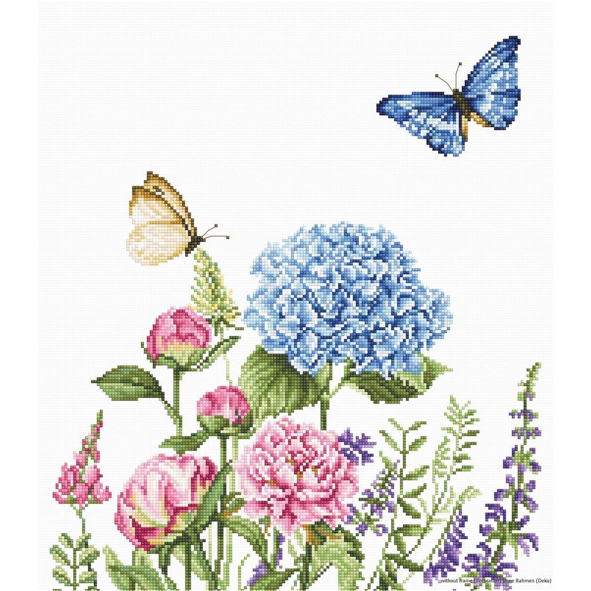 Luca-S counted Cross Stitch kit ""Summer Flowers and Butterflies Aida"", 26,5x31,5