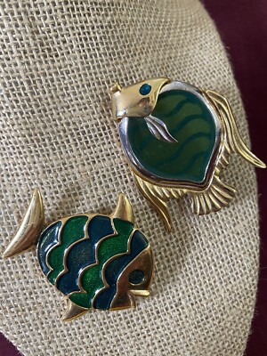 Pair of CUSTOME FISH Brooches...Cool!!