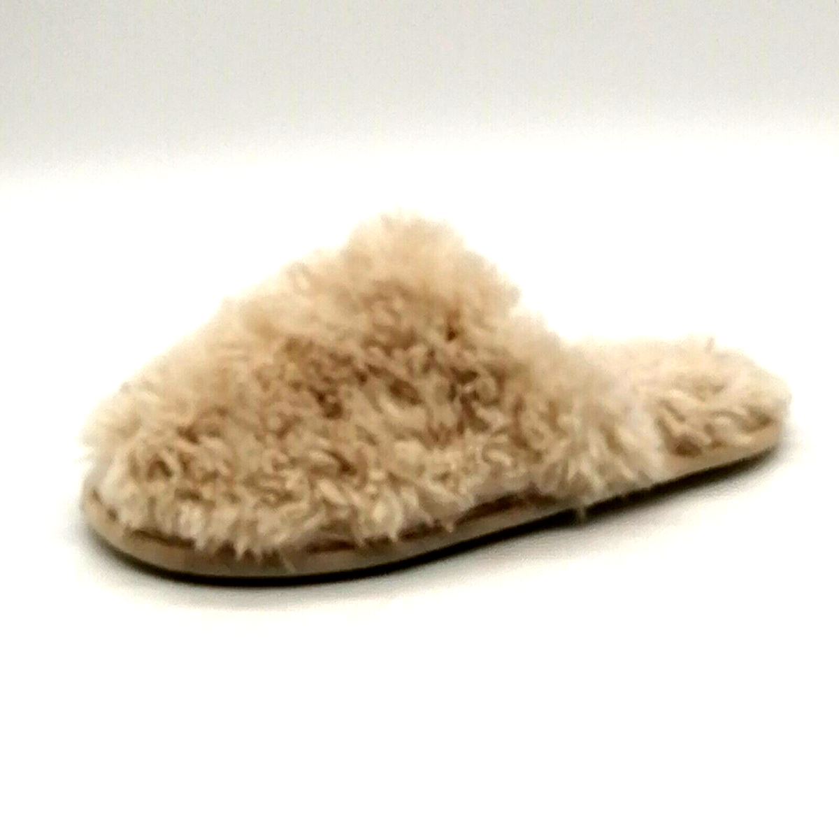 Loft Womens Flat Heel Slide Slipper Cushioned Faux Fur Ivory Sz L