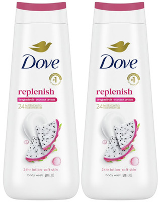 Dove Replenish Dragon Fruit & Coconut Cream 24HR Renewing Body Wash 20oz -2 Pack