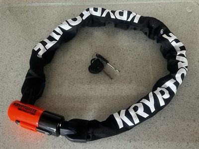 KRYPTONITE Evolution Kettenschloss schwarz/orange (10mm x 90cm) für Fahrräder sehr guter Zustand