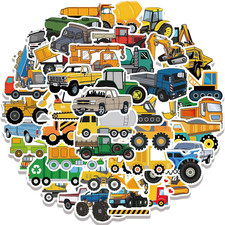 50 Pcs Transport Vehicle Stickers - Vinyl Waterproof Truck Stickers for Kids
