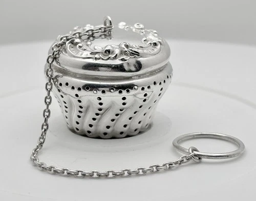 Beautiful 1912 Gorham Sterling Silver Tea Infuser Ball & Strainer Chain. Antique