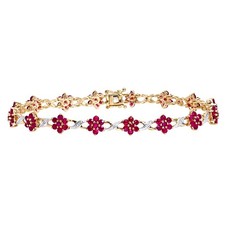 9ct Gold Jewelco London 3.5pts Diamond 6.3ct Ruby Flower Cluster Bracelet