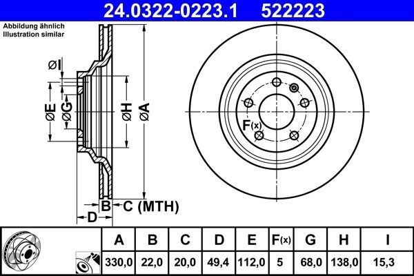 2 X Bremsscheibe ATE 24.0322-0223.1 FüR Audi A6-image