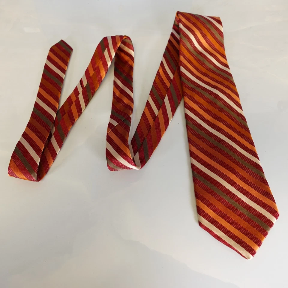 Corbata de cuello de diseñador para hombre roja a rayas seda otoño boda JOSEPH ABBOUD Italia Foto 4 de 4