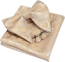 Fashion New Paisley Adjustable Pre-tied Big Bow Tie and Pocket Square Cufflink S
