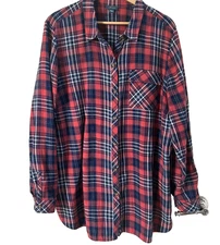 J Jill Tunic Shirt Women’s XL Flannel Plaid Button Up Long Sleeve Relaxed Casual