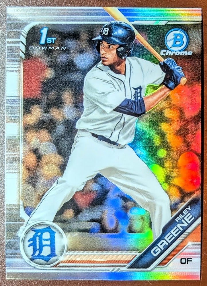 RILEY GREENE 2019 Bowman Draft Chrome 1ST REFRACTOR Batting #BDC-50 Tigers