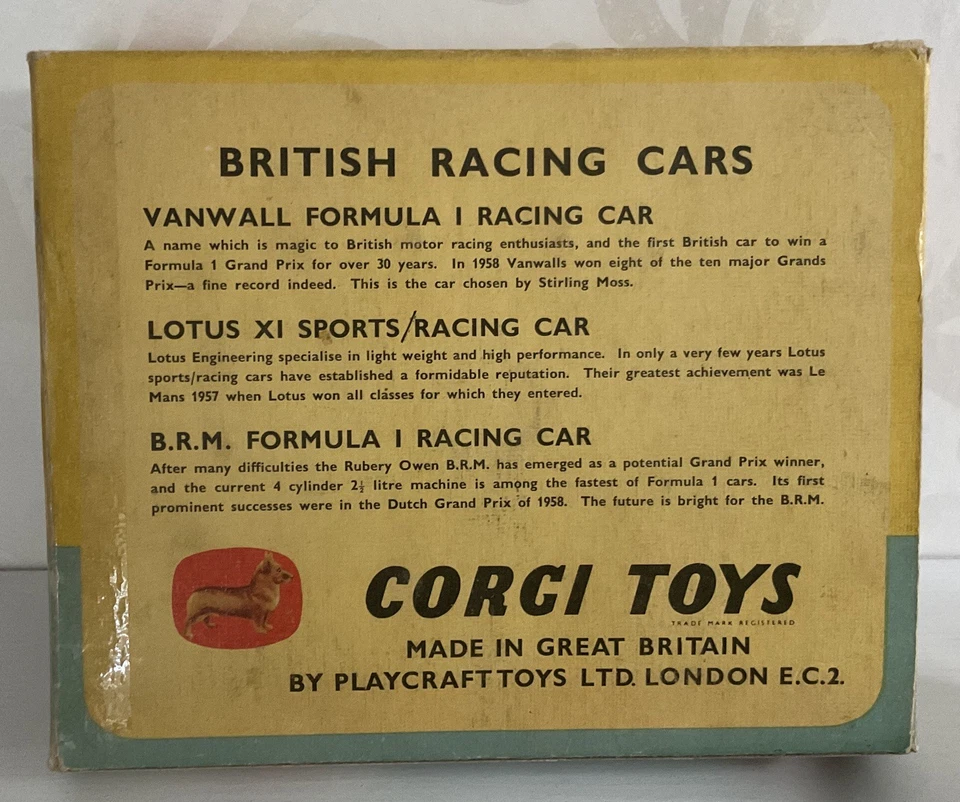 CORGI GS5 RACING CARS 150 VANWALL 151 LOTUS 152 BRM RARO FAO NEGRO TIPO ETIQUETA Foto 4 de 4