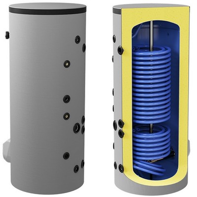 Kombinierter Warmwasserspeicher Wärmepumpenspeicher mit 2 Wärmetauschern Elektro