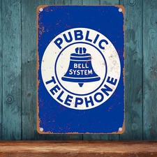 Vintage Public Telephone System Bell Tin Metal Signs Home Décor 8x12 Rustic Wall