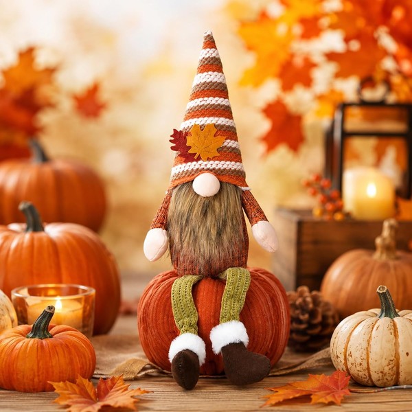 Wichtel Figuren Herbstdeko Mit KüRbis Ahornblatt 40Cm Groß Deko FüR Zuhause-image
