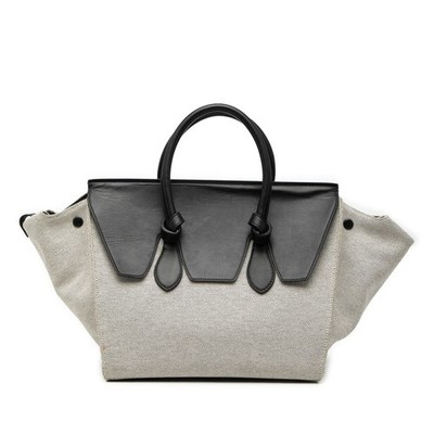 Celine Small Bicolor Canvas and Calfskin Tie Knot Handbag Bag Light Gray
