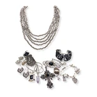 Vintage Silver Tone Costume Jewelry Lot 14pc Necklaces Brooches Earrings Ring