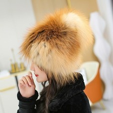 Women's Real Fox Fur Hat Russian Ushanka Hat Warm Aviator Trapper Cap Hunter Hat