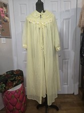 Medium Sears Vintage Babydoll Nightgown Robe Set Yellow Sheer Union Floral Nylon