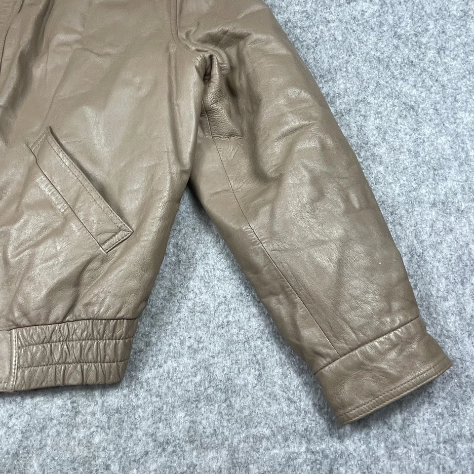 Bally Leather Jacket Mens 40 Taupe Brown Made in Italy Bomber Zip Elastic Hem - Image 4 of 4