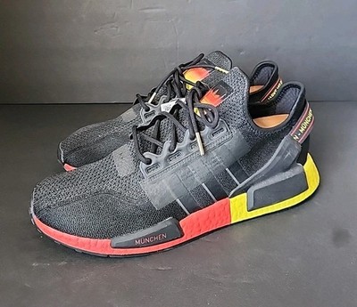 Adidas NMD R1 V2 Mens Size 12.5 Black Yellow Red Athletic Running Shoes Sneakers