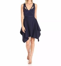 GUESS Women's Cutout Handkerchief Fit N Flare Navy Dress - M -  originally  $158