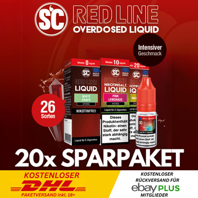 20x 10ml SC RED LINE E-Liquid Sparpaket mit 0/10/20mg Nikotin I E-Zigarette Vape
