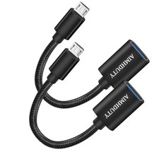 AIMHDUTY Micro USB to Adapter, 2-Pack 2.0 OTG 6.5 inches, BLACK