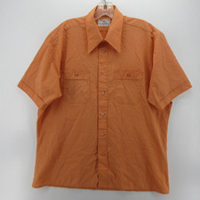 VINTAGE Macys Shirt Men Large Orange 70s Disco Leisure Button Up Dagger Collar