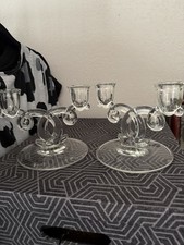Vintage Heisey Lariat 1540 3-Light Crystal Candlesticks Pair