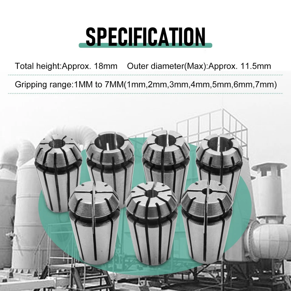 7Pcs ER11 1-7mm Spring Collets with ER11A 5mm Motor Shaft Holder Extension7489 - Image 3 of 4