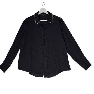 Moa Moa Shirt Womens M Black Embellished Collar Long Sleeve Button Up Blouse