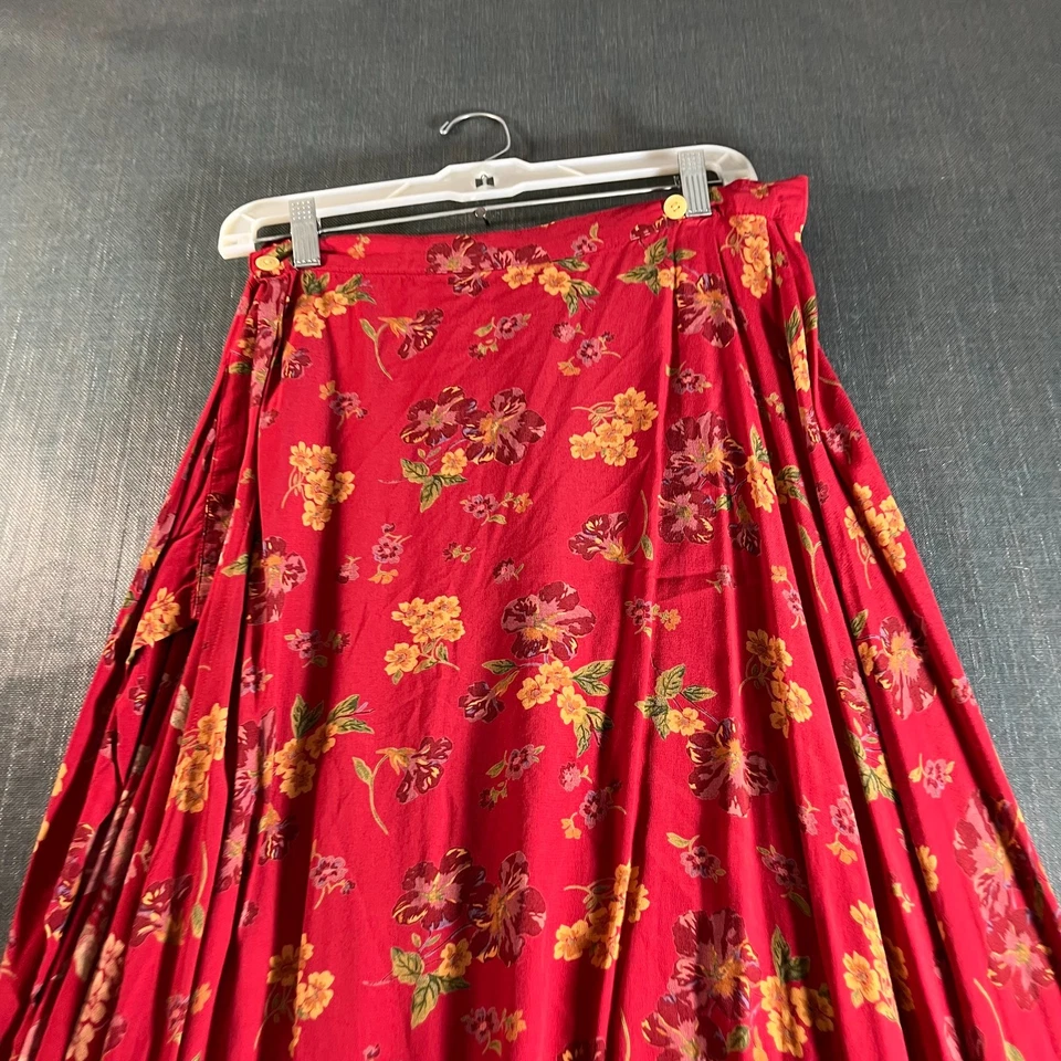 Falda envolvente para mujer Eddie Bauer talla 10 roja floral boho midi festival de verano rayón Foto 2 de 4