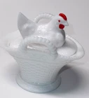 Vintage Westmoreland Milk Glass Hen on Basket Nest Covered Dish 5"