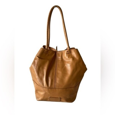 ISABELLA FIORE COGNAC SOPHIA CONVERTABLE STUDDED LG LEATHER TOTE.