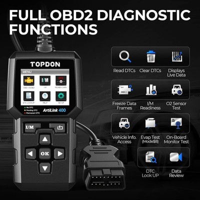 TOPDON AL400 A OBD2 Codeleser Motor Fehlerscanner EVAP O2 Sensor Test Neu