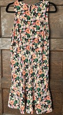 J Crew Mercantile Neon Orange Green Peach Floral Sleeveless Dress 12 Ruffle Hem