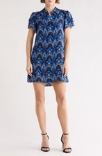 ALICE + OLIVIA Jem Short Sleeve blue Shirt dress size M