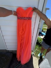 Roberta Juniors 3 Orange/Pink Strapless Sweetheart Chiffon Beaded Long Gown