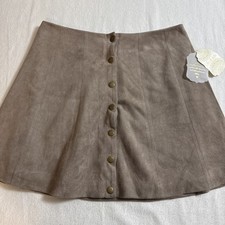 Altar'd State Mini Skirt Womens Large Faux Suede Western Fall Lined Snaps Taupe