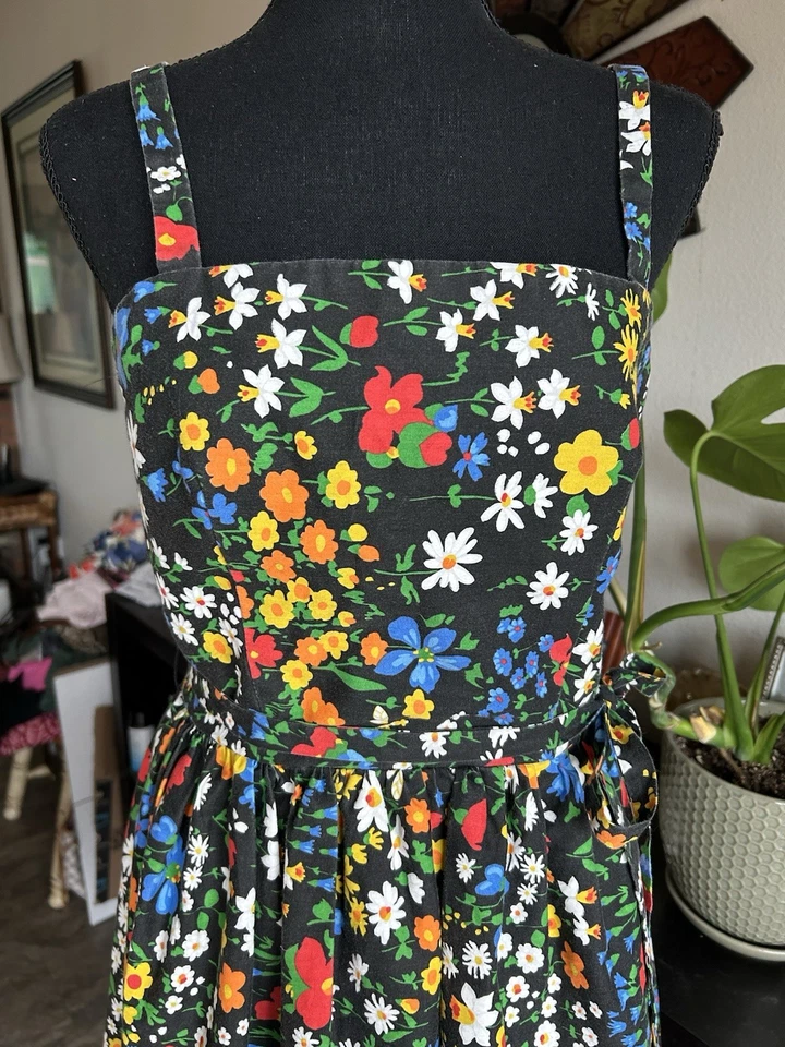 Винтажный сарафан 80-х Victor Costa с черным цветочным узором и карманами размер 10 - Изображение 2 из 4