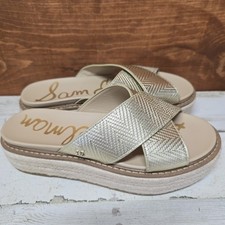 Sam Edelman Womens 7 Karina Gold Espadrille Slide Sandal Beach Resort