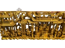 36" Antique Chinese Wood Panel Gold Gilt Carved Emperors Warriors Hong Kong