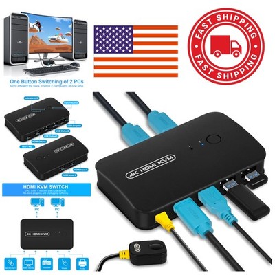 Easy Setup HDMI KVM Switch 2 Port with Compact Design and Cables Included