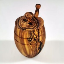 Honigtopf aus Olivenholz inkl. Deckel und Honiglöffel