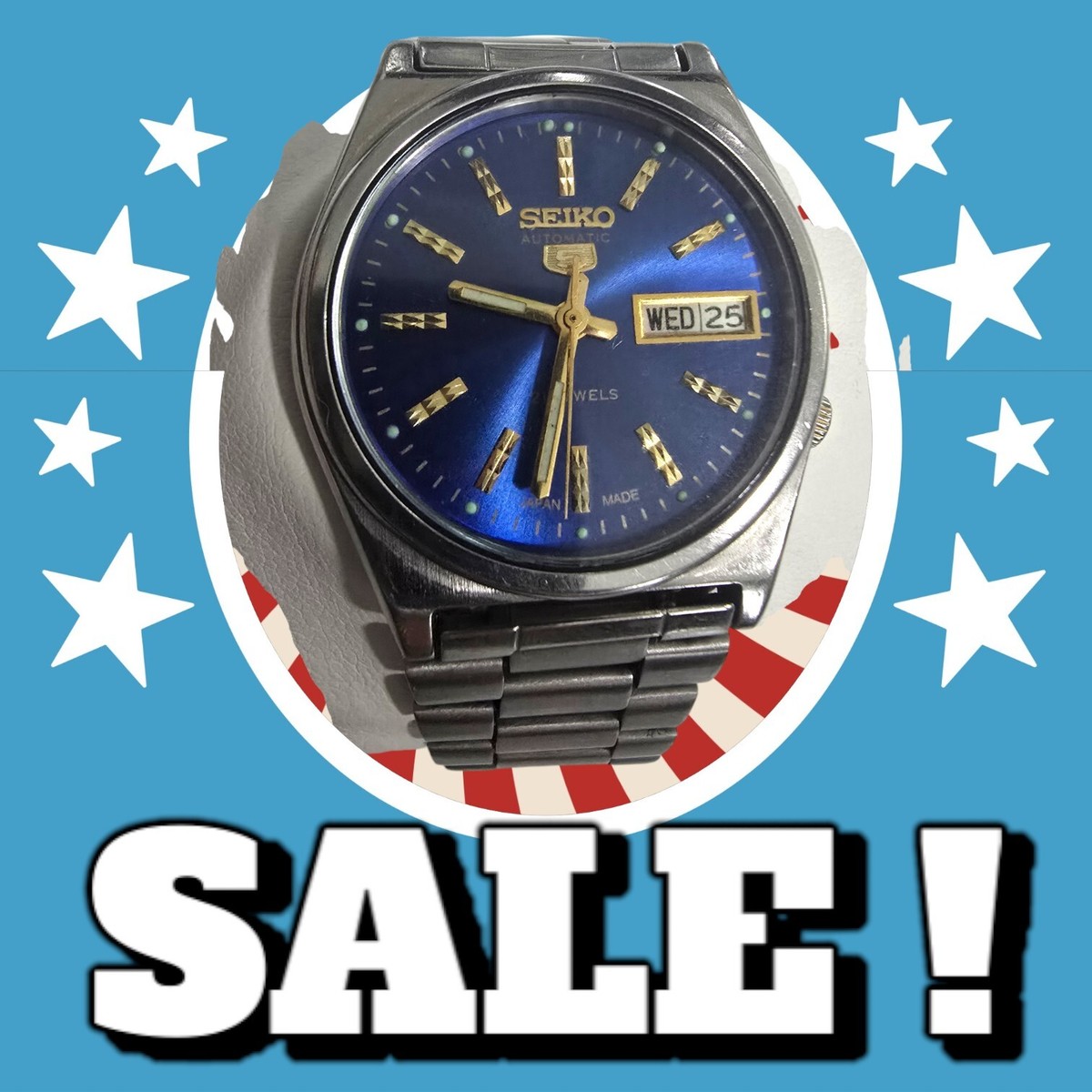 Seiko Rare Curved Crystal Vintage Watch Light Blue Dial Two-Tone Bracelet Seiko Type II Quartz - JDM - Gradient Blue - Faceted Crystal  main image 3