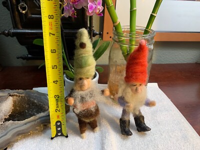 Antique GNOMES Set Of 2 RARE Handmade Netherlands Wool Resin Shoes