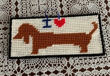 Handmade Needlepoint I Love DACHSHUND Doxie Sign 3 x 7 In Black Red Color Choice