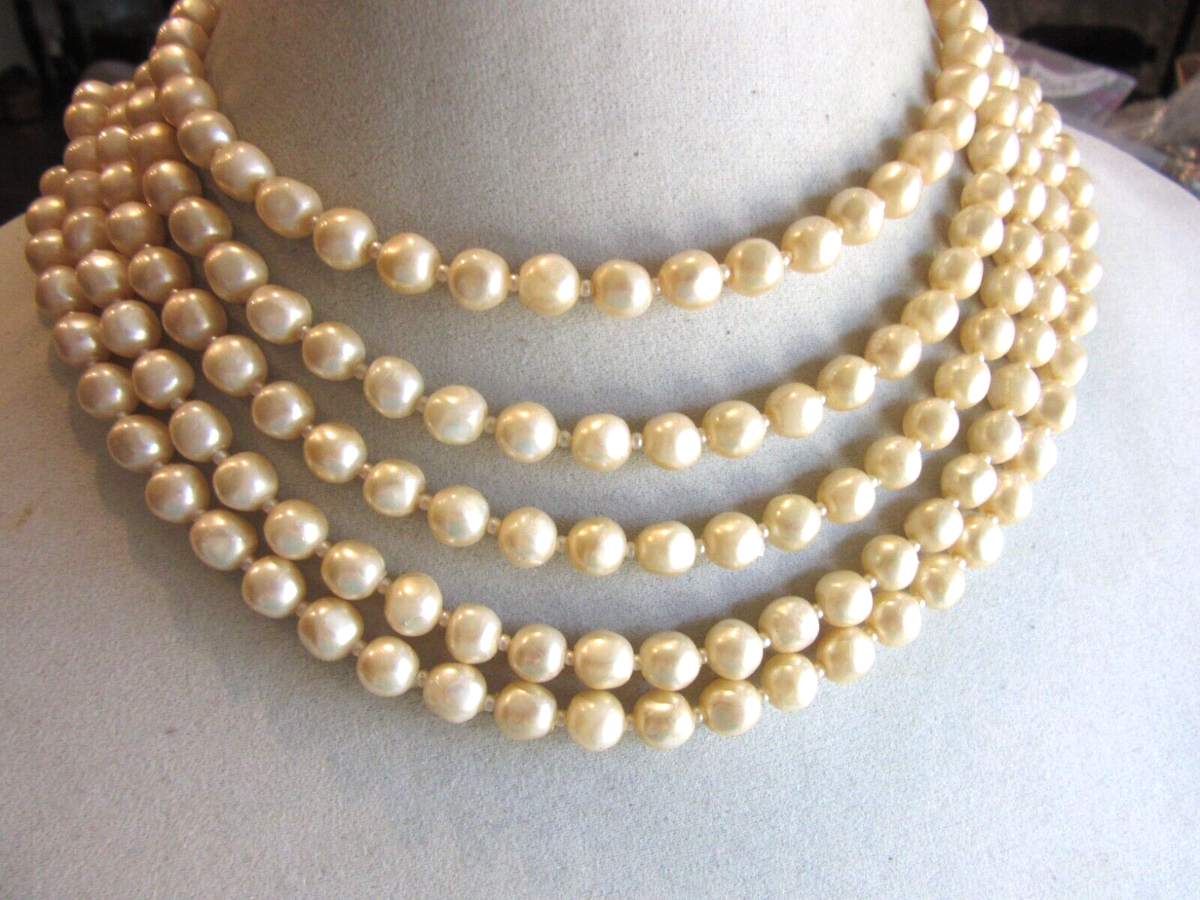 Vintage Castlecliff 5 strand light gold faux pearl necklace | eBay