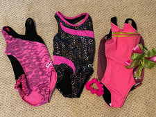 GK Elite Girl's Gymnastics Leotards 3 Pink Black Breast Cancer Awareness