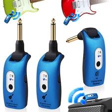 2.4GHz Dual Transmitter Digital Wireless Guitar System Transmitter Receiver Blue
