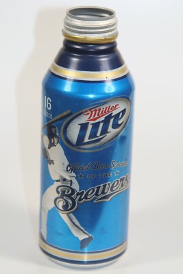 Miller Lite Beer - Aluminum Bottle 16oz Brewers Baseball Theme - NO CAP